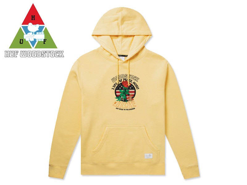 HUF×WOODSTOCK【ハフ×ウッドストック】PULLOVER HOODIE YELLOW プル