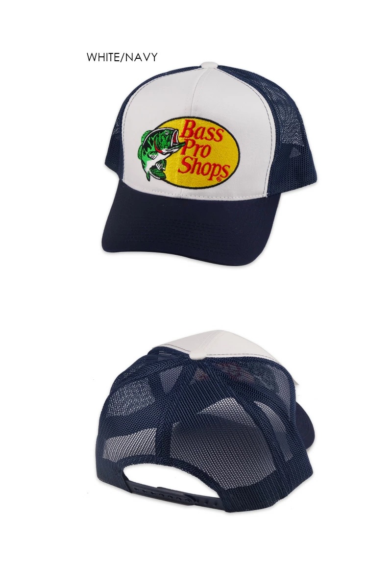 Bass Pro Shops バスプロショップス MESH TRUCKER CAP WHITE/NAVY
