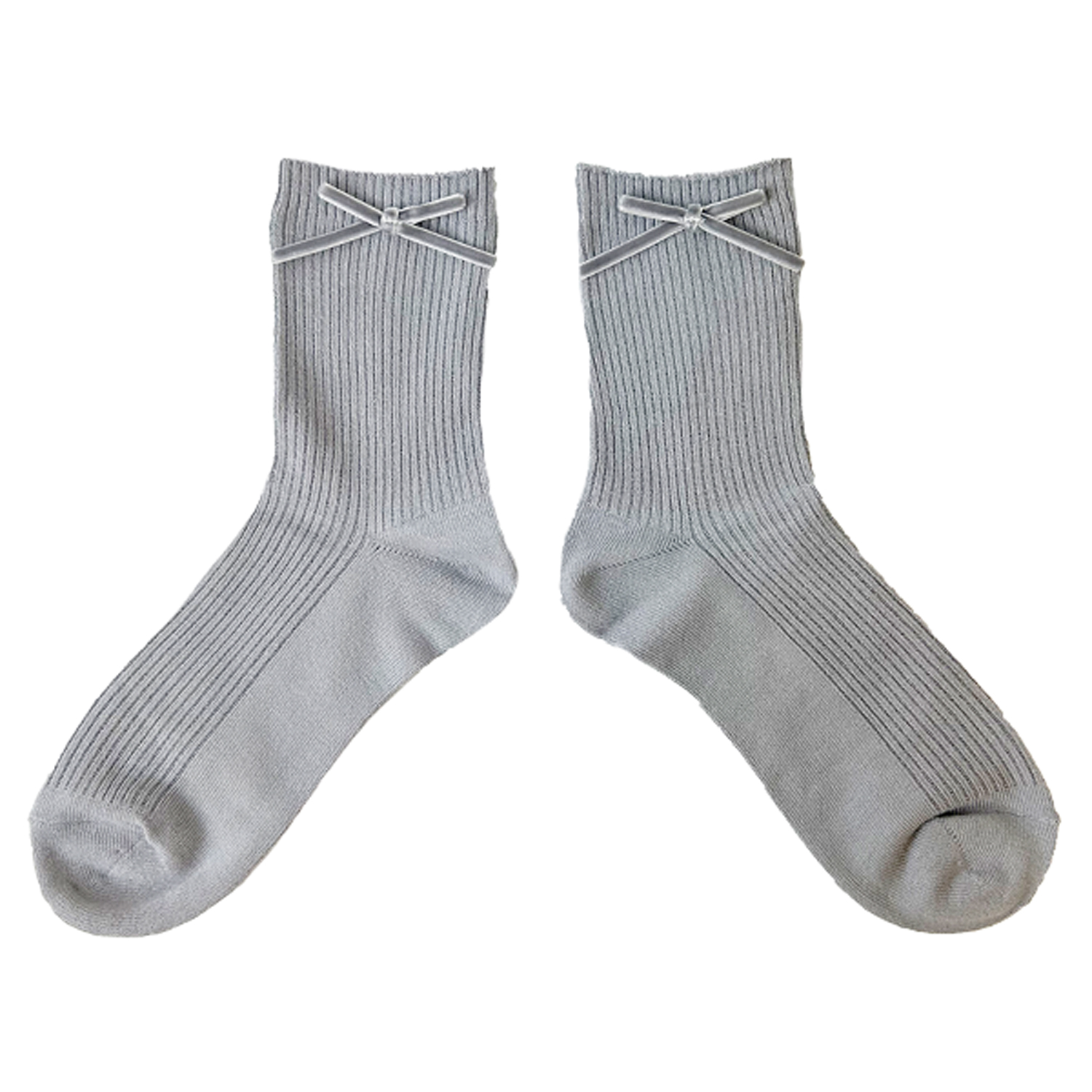 靴下 リボン付き リブ クルーソックス 無地 シンプル 可愛い おしゃれ