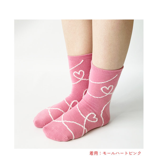 靴下 レディース ハート リボン モール クルーソックス 23-25cm