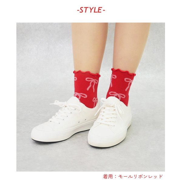 靴下 レディース ハート リボン モール クルーソックス 23-25cm