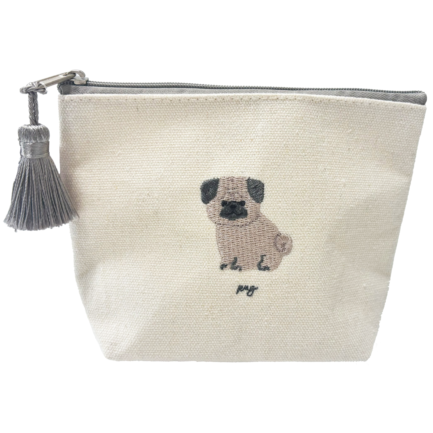 ミニポーチ アニマル刺繍 キャンバス 小物入れ レディース 猫 犬 パグ