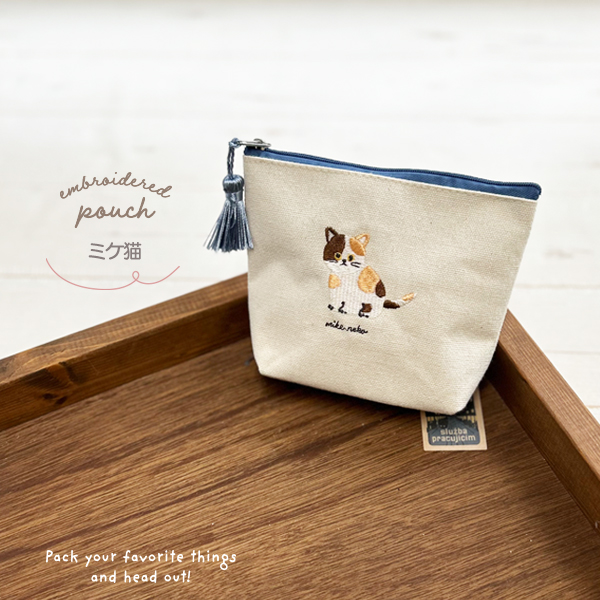 ミニポーチ アニマル刺繍 キャンバス 小物入れ レディース 猫 犬 パグ