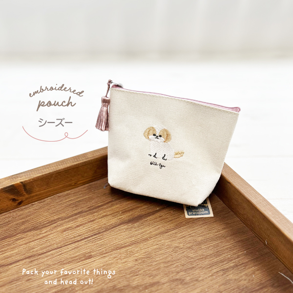 ミニポーチ アニマル刺繍 キャンバス 小物入れ レディース 猫 犬 パグ