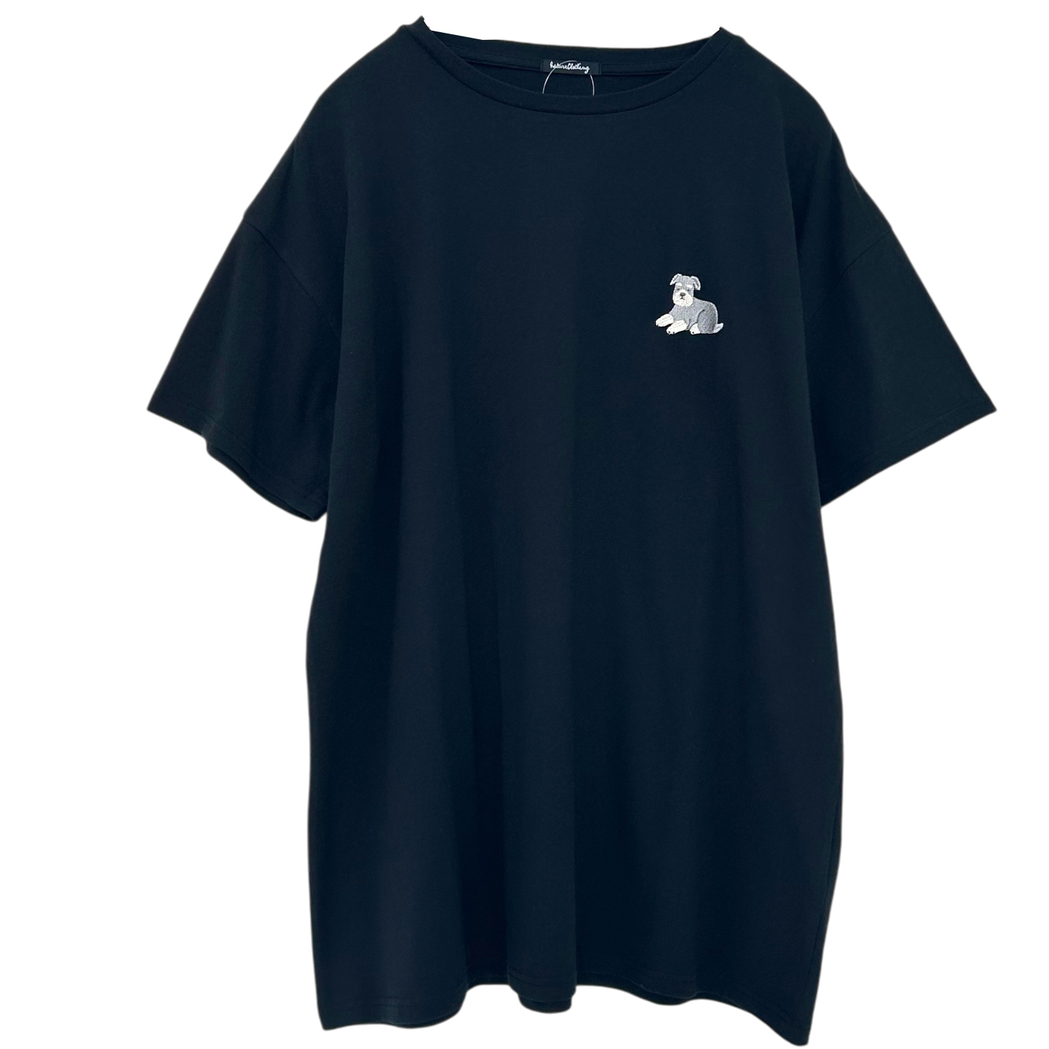 familiar 黒 Tシャツ＆パンツ2点犬の刺繍 90 Tシャツ レディース 半袖 ワンポイント刺繍 ビッグTシャツ 綿100