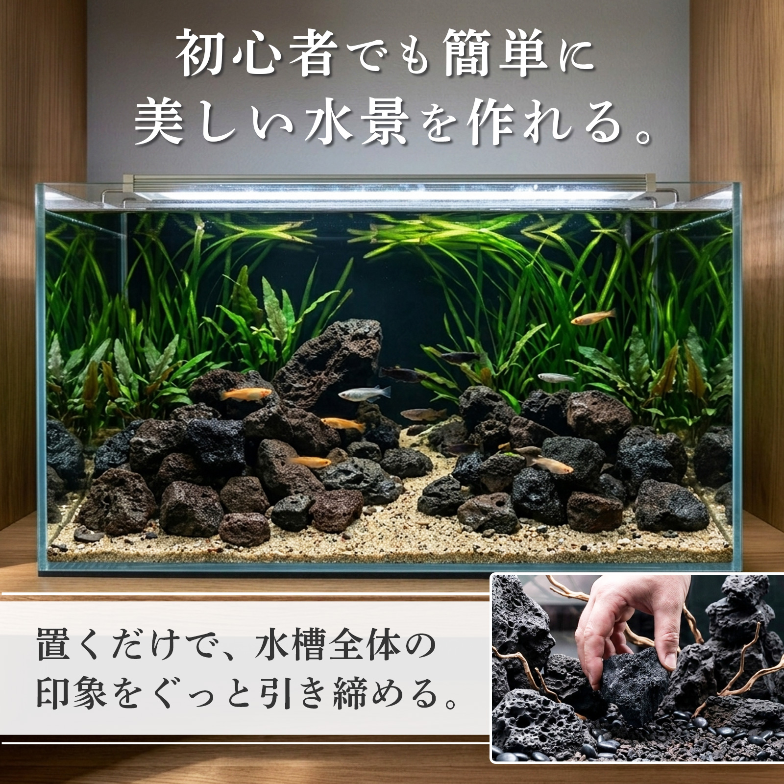 置くだけで水槽完成【溶岩石40-80mm 黒 4.5kg アクアリウムレイアウト
