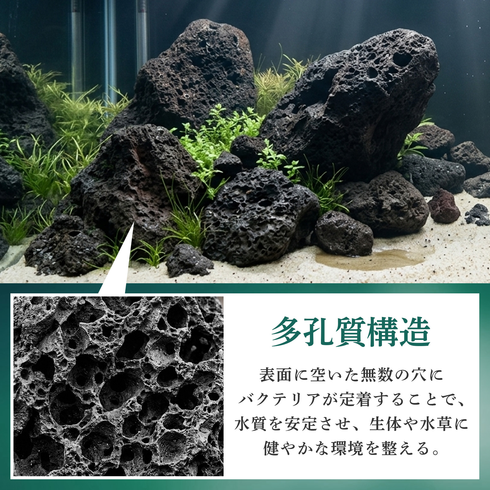 置くだけで水槽完成【溶岩石40-80mm 黒 4.5kg アクアリウムレイアウト