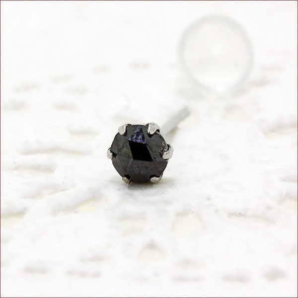 ブラックダイヤモンド ピアス 0.11ct 3.0mm 片耳用 一粒ダイヤ ピアス