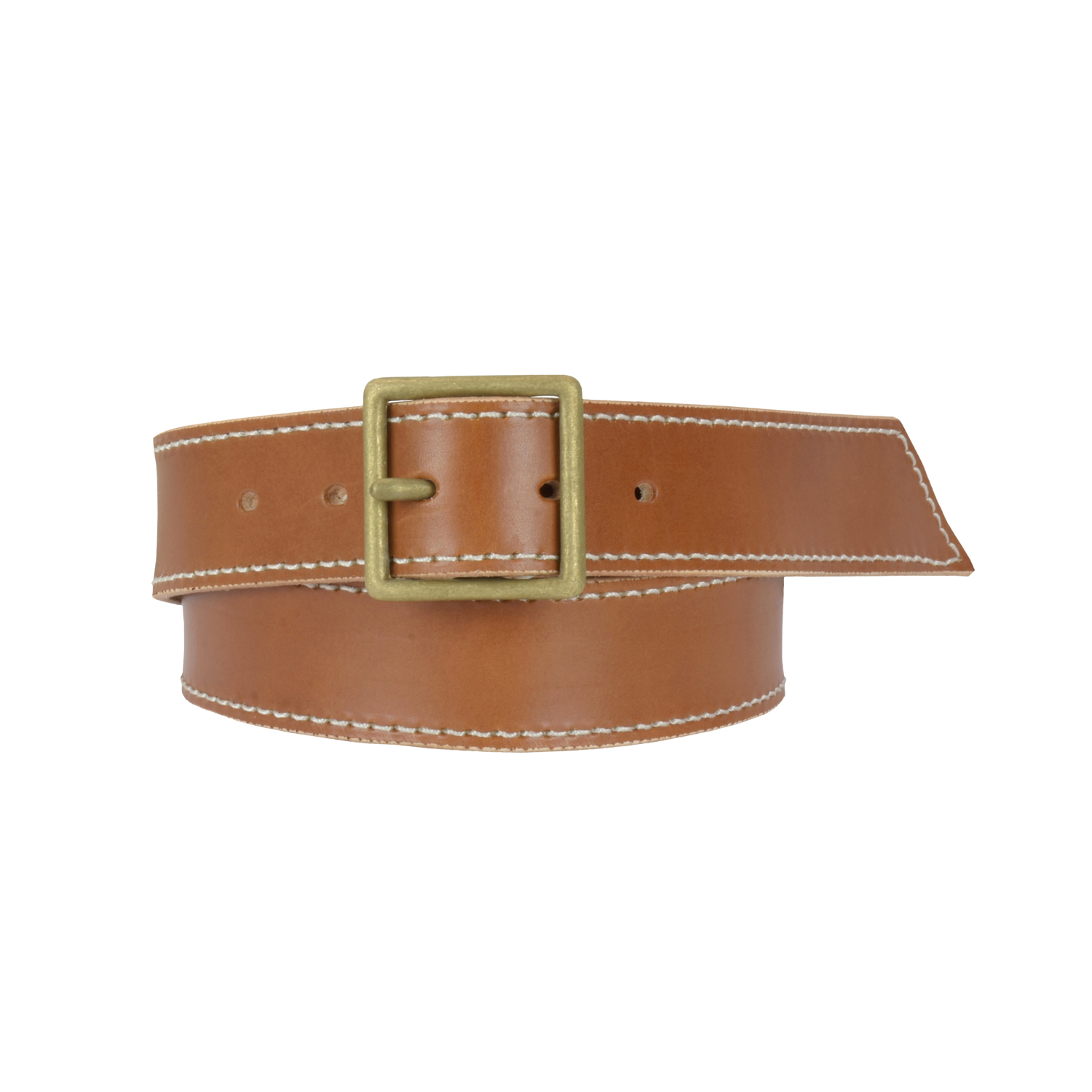 ステッチ 35mm 真鍮バックル レザー ベルト ヌメ革 メンズ レディース