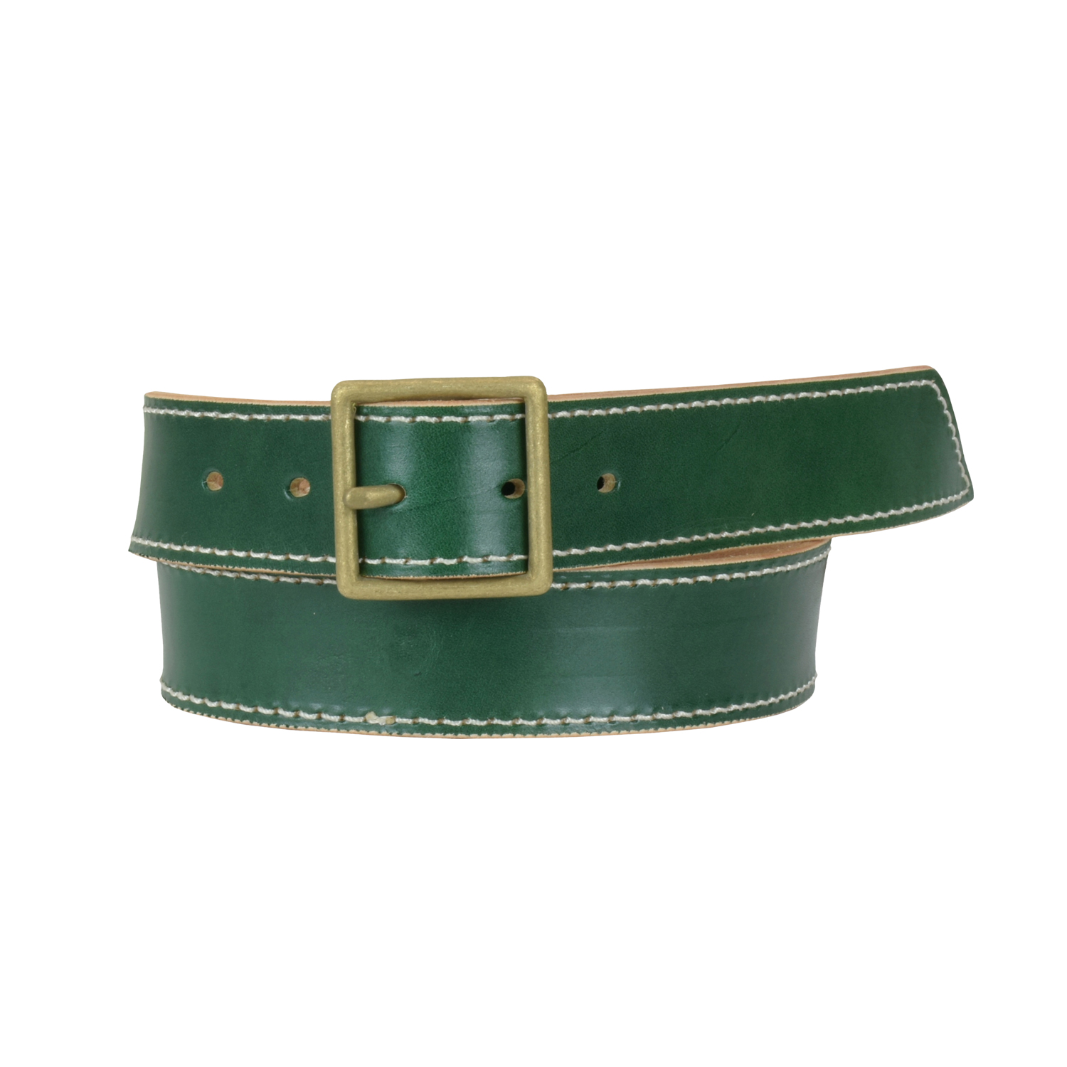 ステッチ 35mm 真鍮バックル レザー ベルト ヌメ革 メンズ レディース