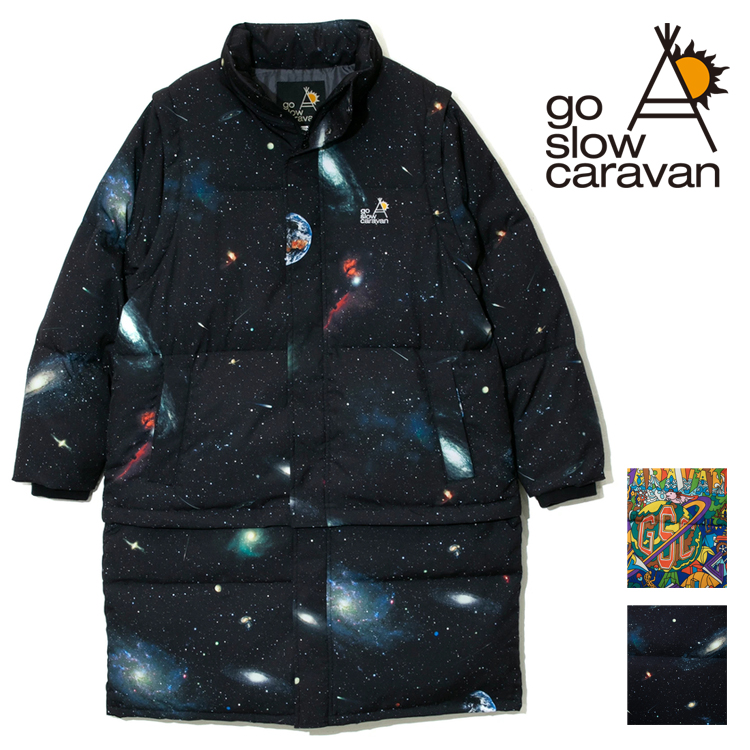 go slow caravan ダウンジャケット 4WAY 総柄プリント ダウンコート