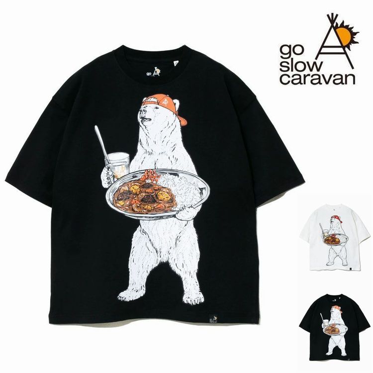 go slow caravan カレーライス クマ プリント 半袖 Tシャツ 白熊 BIGシルエット...