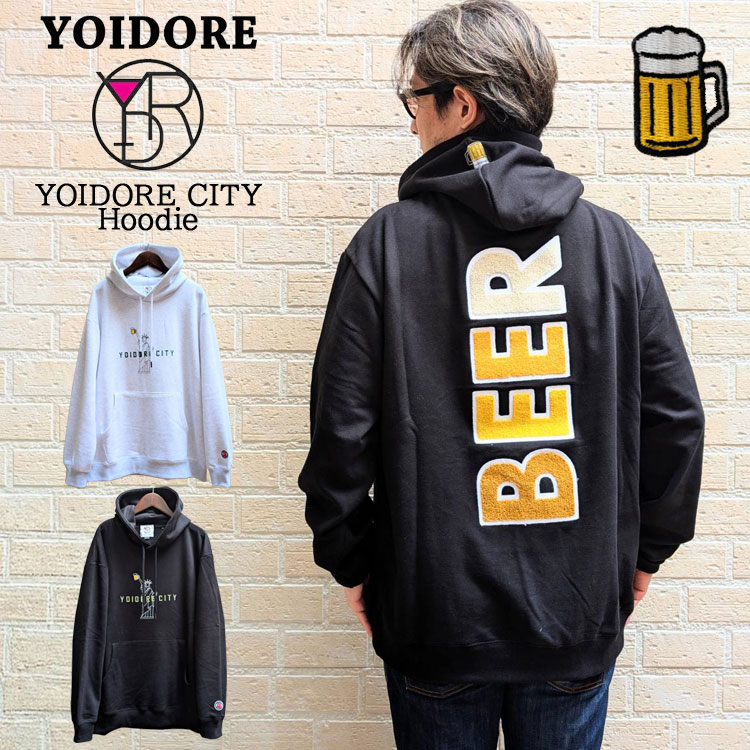 ☞YODARE BEAR総柄パーカー YOIDORE CITY フーディー スウェットパーカー サガラワッペン BEER