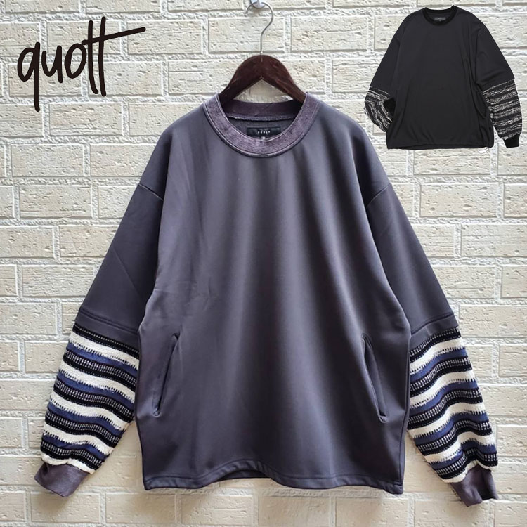 クオルト 裏地フリース ニット袖 DAW-KNIT CUTSEW 長袖Tシャツ コーデュロイニット生地 QUOLT 機能素材 フロントポケット ドローコード ユニセックス 901t-1800 901t-1800b.jpg
