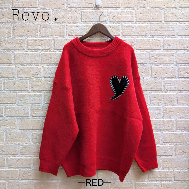 Revo. クールネック ニット セーター ルーズシルエット ハート柄 ワン