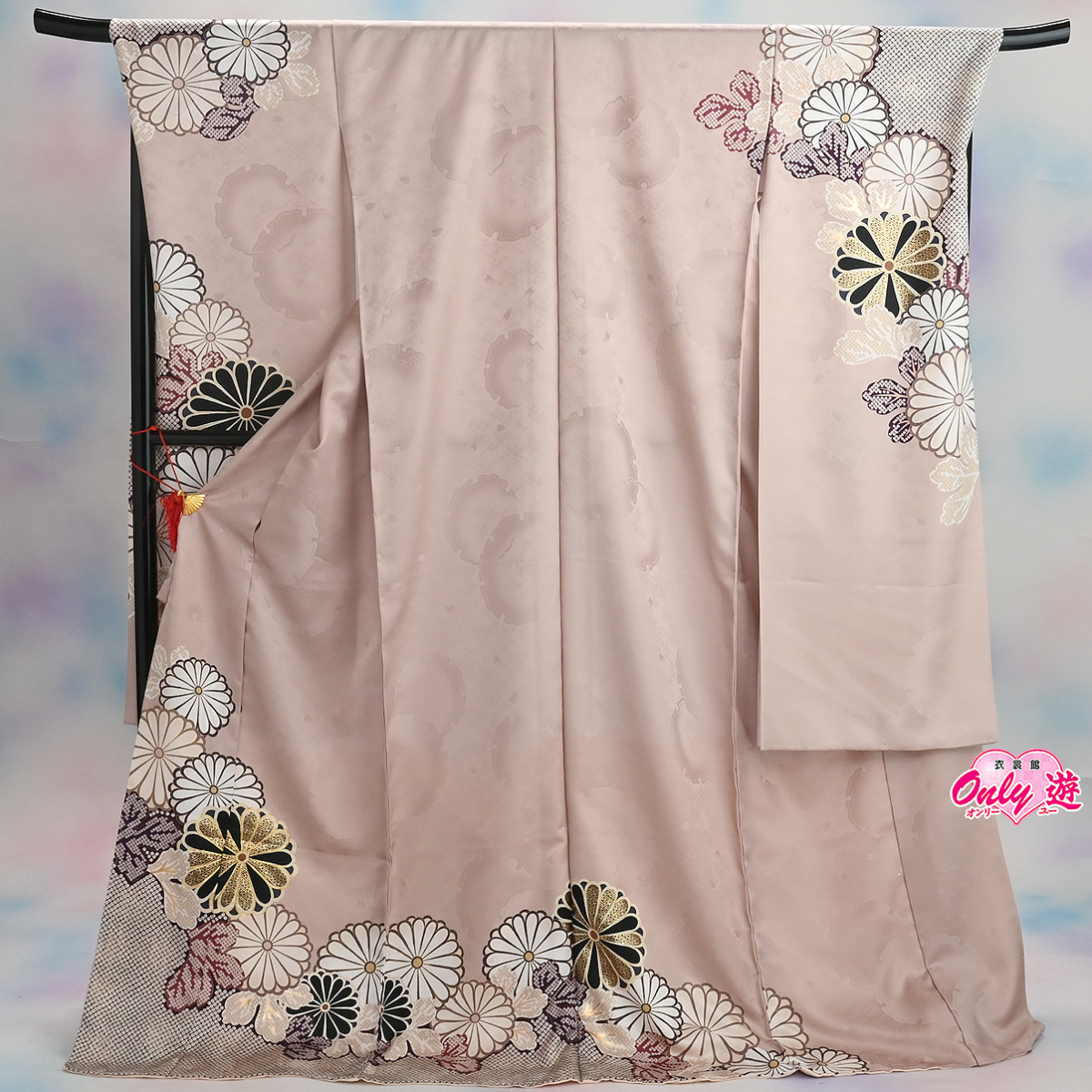 振袖★正絹★白 ピンク★花柄★裄70.5cm★假屋崎省吾★成人式★中古　D-39 振袖☆正絹☆白 ピンク☆花柄☆裄70.5cm☆假屋崎