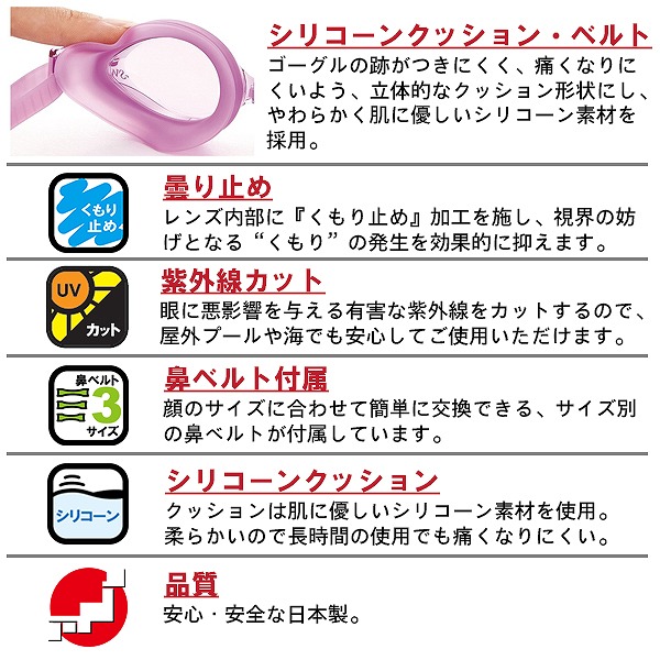 水泳 スイミング エクササイズ 体育 フィットネス 中学生 高校生 大人 プール ゴーグル 水中メガネ くもり止め 紫外線カット 日本製 男性 女性 大人
