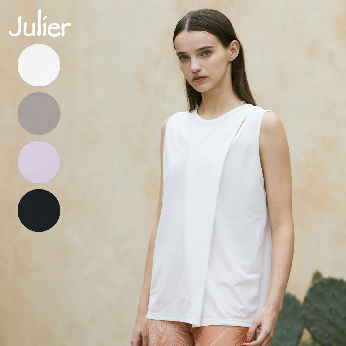ジュリエ ヨガウェア ロング丈 ノースリーブ プルオーバー Tシャツ 黒 ヨガ Julier（ジュリエ） ヨガウェア トップス ライトプライムノースリーブ