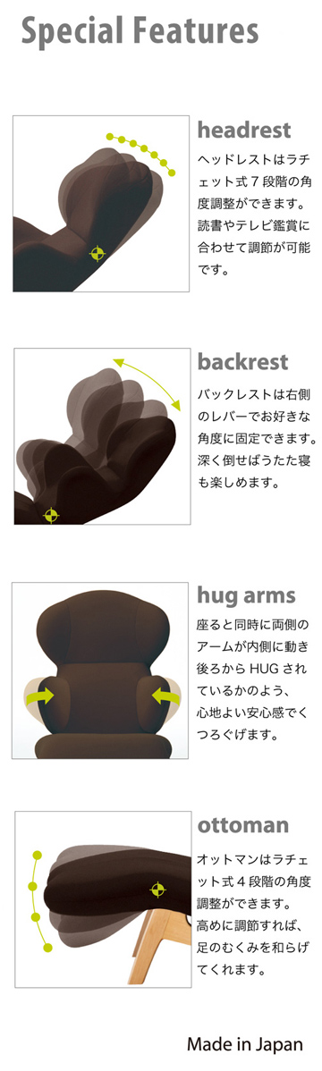 HUG LOUNGE CHAIR ハグラウンジチェア：ノルディックブラック （HUGHAPPY リクライニングチェア オットマン一体 パーソナルチェア  オットマン一体型 ） : hf-lw2-nbk : STYLE motif - 通販 - Yahoo!ショッピング