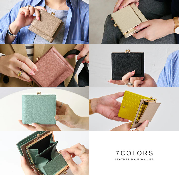 二つ折り財布 がま口 財布 レディース 小銭入れ 本革財布 コンパクト 2
