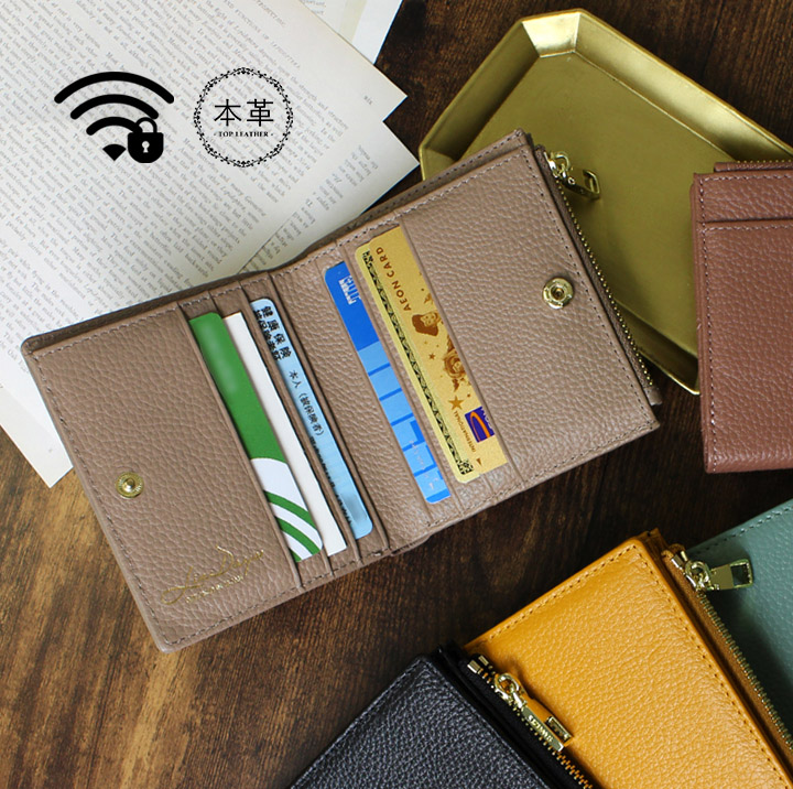 財布 二つ折り レディース ミニ財布 本革 小銭入れ カード入れ スキミング防止 財布 軽量 リズデイズ カードケース コインケース トップレザー  RFID genuine