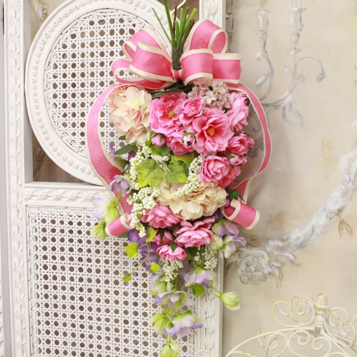 造花 スワッグ (縦型B）壁飾り フラワーアレンジメント 壁掛け ギフト
