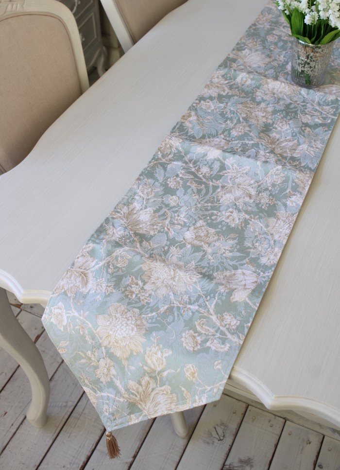 撥水 テーブルランナー 30×230ｃｍ 花柄 ターコイズブルーフラワー は