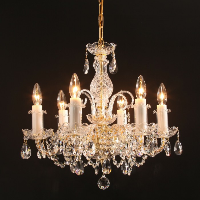 クリスタル シャンデリア ランプ 6灯 ボヘミアンクリスタル チェコ