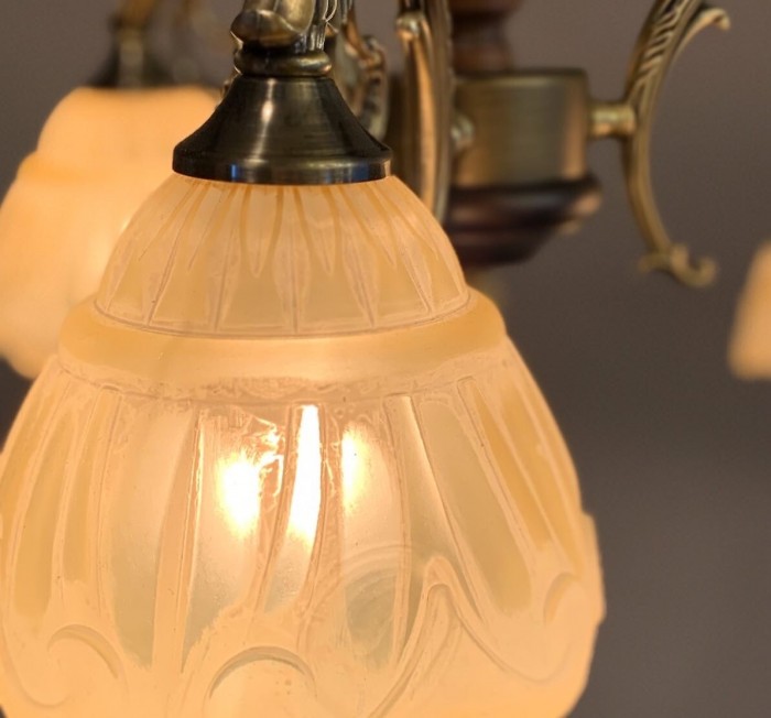 アンバーガラス ランプ ガラスシェード シーリングランプ 5灯 日本製