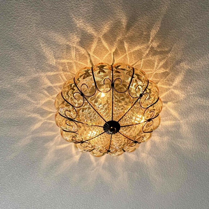 イタリア製　照明 シーリングライト ガラス イタリア製 ムラノガラス アンバー