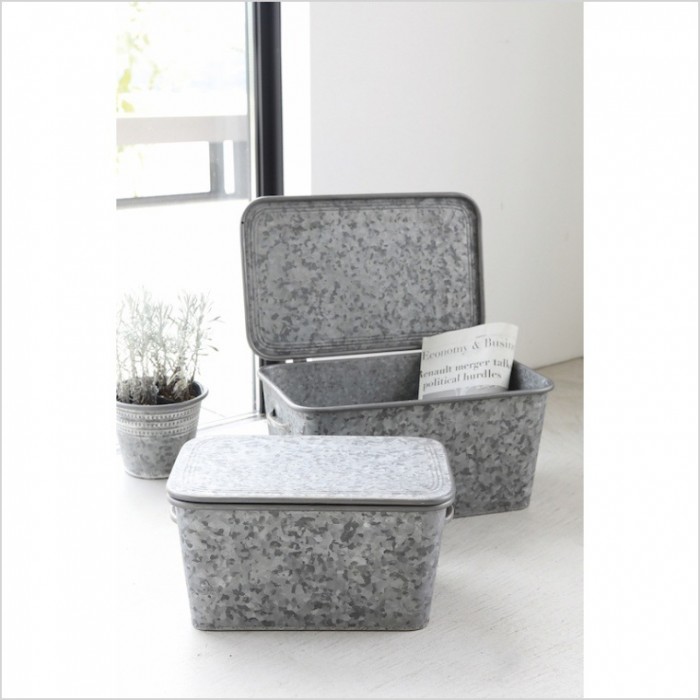 収納ボックス ブリキ ベージ スクエアボックス 2点セット 収納 小物