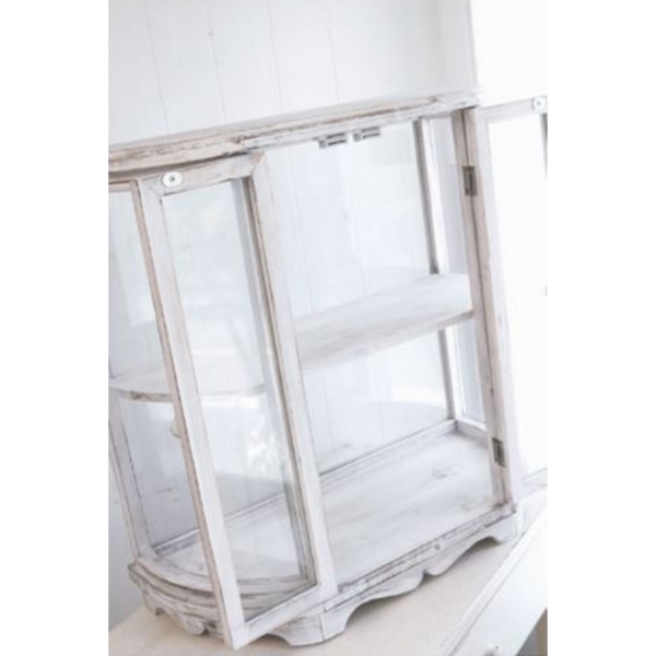ホワイト ガラスケース　ショーケース　キャビネット ガラス ショーケース シャビーシック ホワイト アールキャビネット
