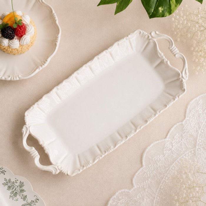 ○フォストリア センチュリー ケーキプレート ハンドル付き ガラス トレイ 洋食器 食器 かわいい レクタングル ハンドルプレート 横長 プレート