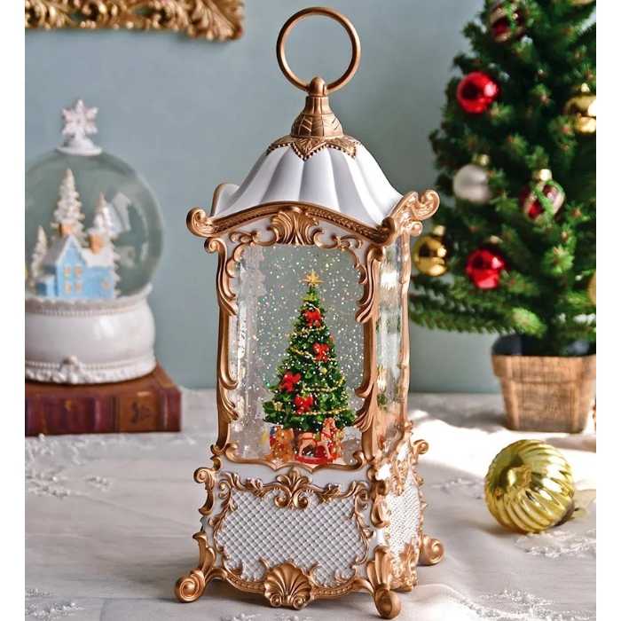 難あり クリスマス タワーツリー LED付 オルゴール/8曲 音楽 オブジェ スノードーム LED クリスマス 電動 オルゴール ホワイトランタン