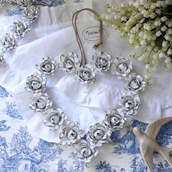 フランス アンティーク バラとリボンのリース ウォールデコレーション