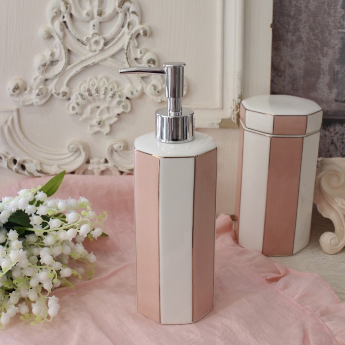 ソープディスペンサー 液体用 ディスペンサー ピンク 陶器