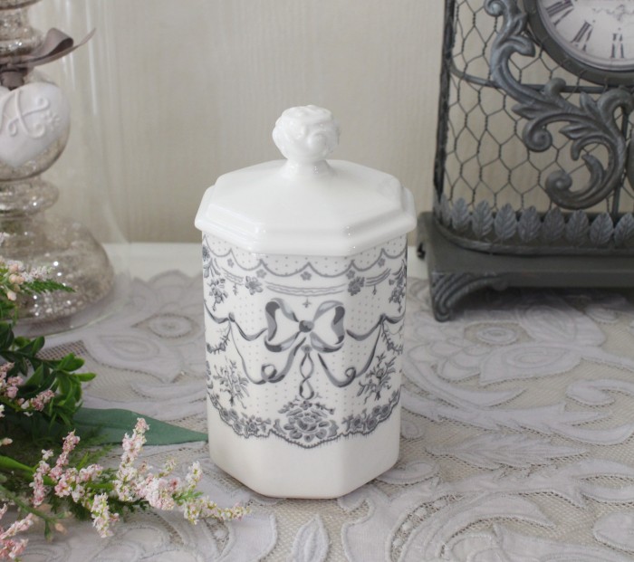 キャニスター ボックス 陶器 ホワイト コットン入れ 綿棒入れ 小物入れ