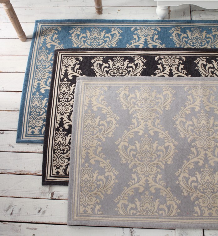 【VINTAGE】ラグ マット OHIO1892 総柄 ダマスク 149x121 ヴィンテージスタイル☆モノトーンなダマスク柄ラグ 122x183cm