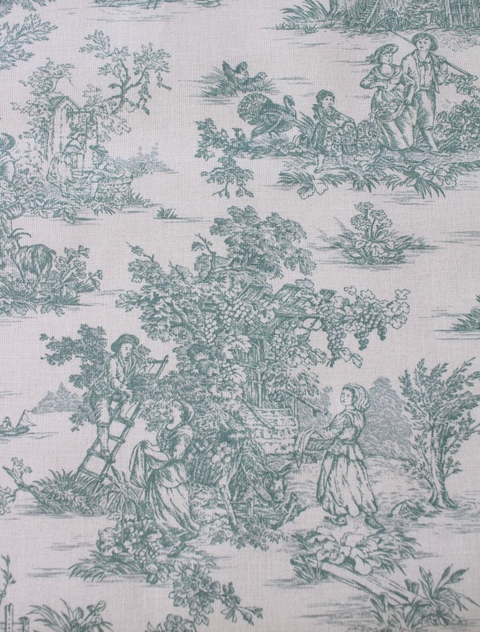 トワルドジュイ 田園 生地 フランス（グレージュ×グリーン 160cm幅