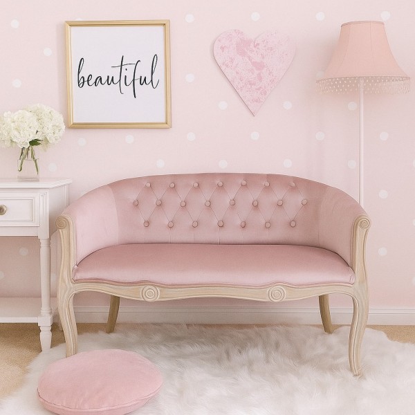 アームチェア 一人掛けチェア アームソファ ベロア ピンク 椅子 木製