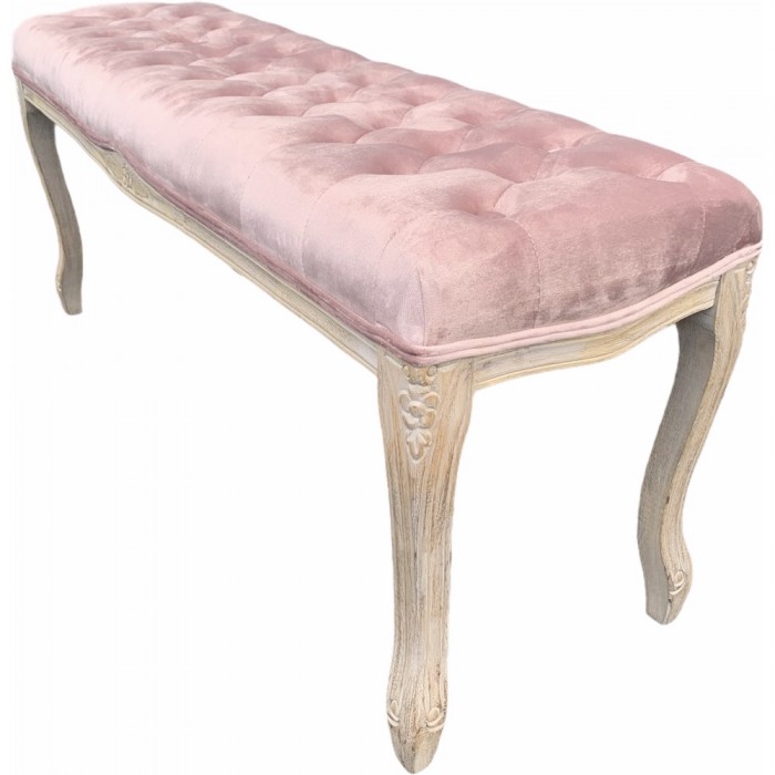 ベンチスツール スツール 横長スツール 木製 ピンク ベロア 布張り