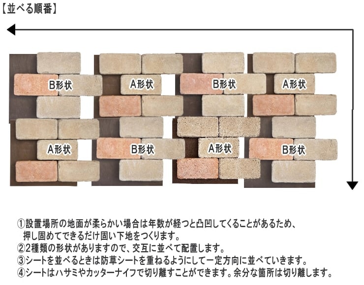 雑草が生えない レンガ貼り 防草シート 設置方法