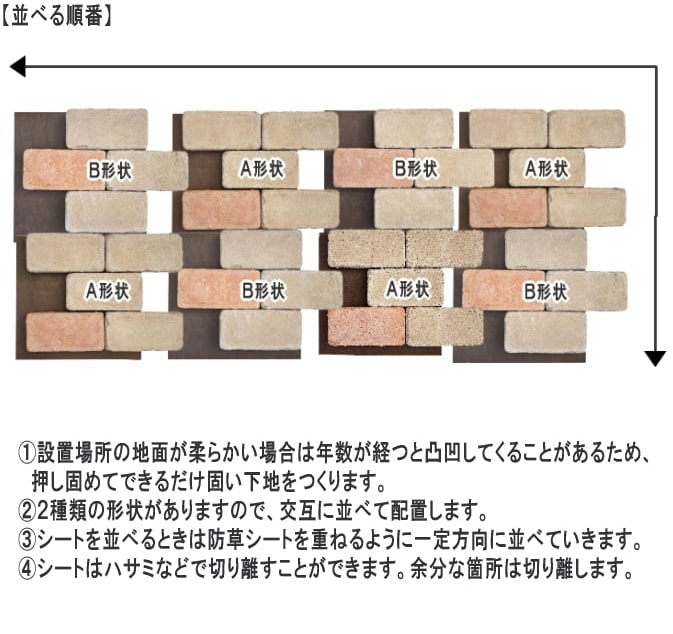 雑草が生えない レンガ貼り 防草シート 設置方法