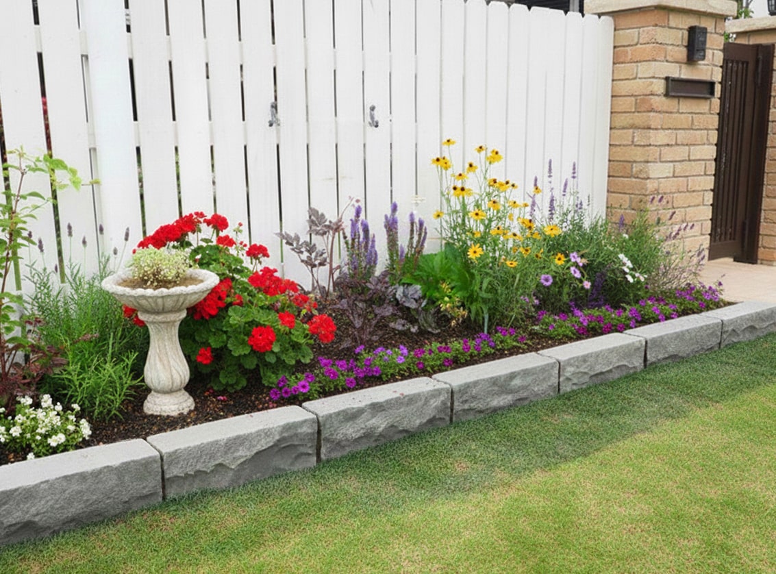 グレー 花壇 石 仕切り 土留め 砂利止め 花壇ブロック 庭 庭石