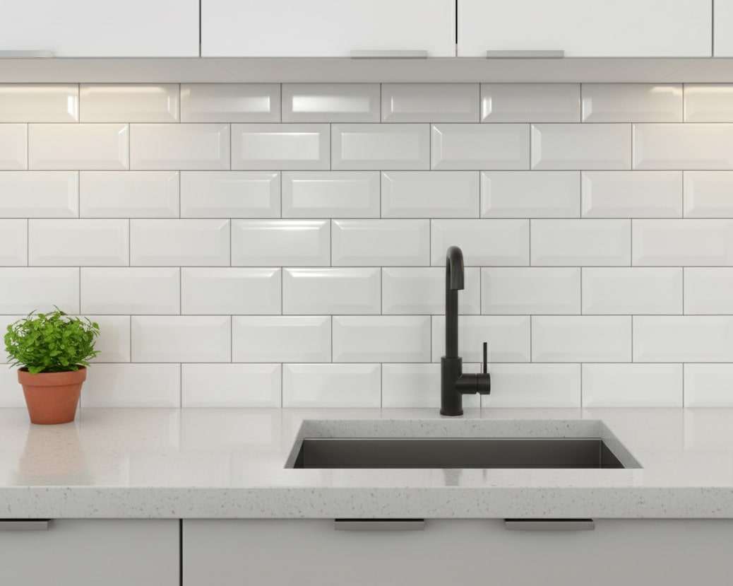 サブウェイタイル キッチン 壁 タイル 白 カフェ風 キッチンタイル