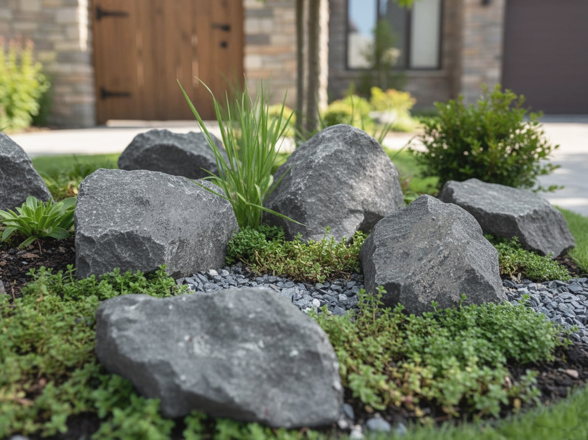 庭石割栗石黒ロックガーデン石の施工写真