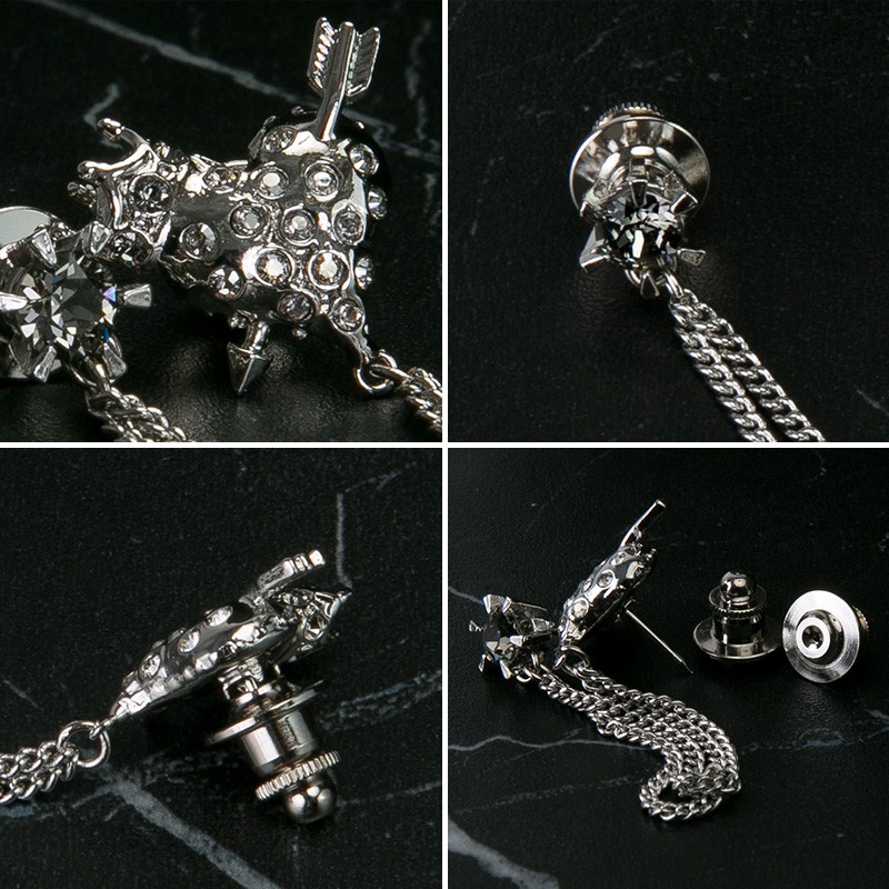 ラペルピン チェーン 結婚式 スワロフスキ パーティーメンズ スーツ