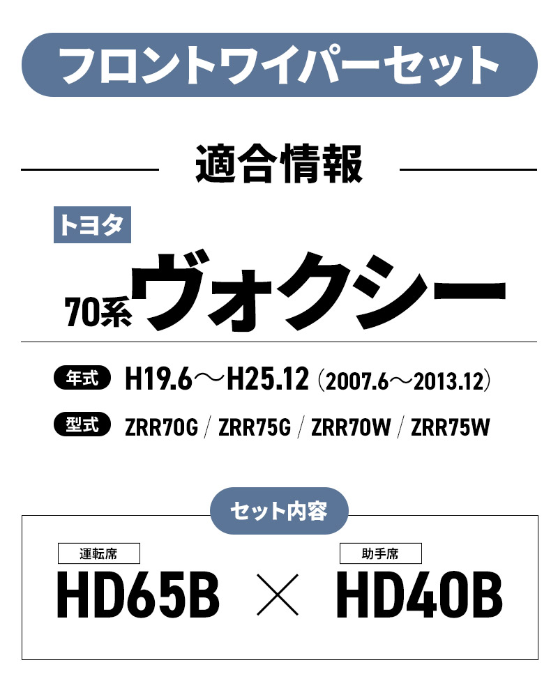 トヨタ ヴォクシー 70系 撥水コートデザインワイパー HD65B×HD40B ワイパーブレード2本セット NWB(エヌダブルビー) 車用ワイパー エアロワイパー ワイパーゴム｜stylemarket｜04