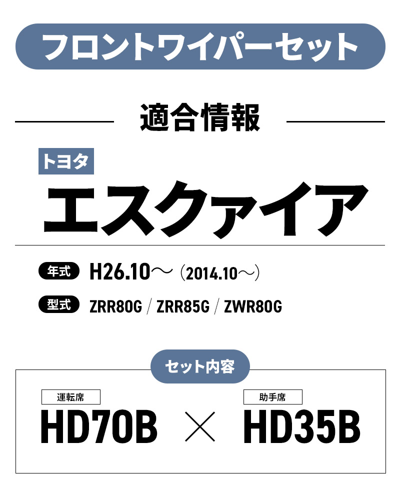 トヨタ エスクァイア 撥水コートデザインワイパー HD70B×HD35B ワイパーブレード2本セット NWB(エヌダブルビー) 車用 エアロワイパー ワイパーゴム｜stylemarket｜04