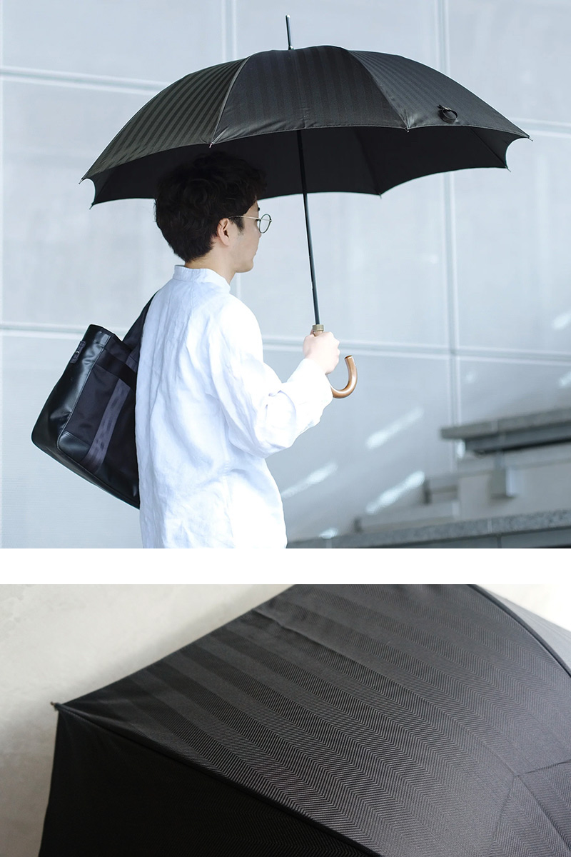 日本製 織物傘 MAKITA STANDARD ヘリンボーン 長傘 晴雨兼用 ネイビー